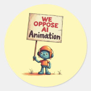 Handmade Plasticine Protest – We Oppose AI Animati Classic Round Sticker