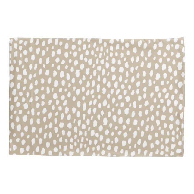 Handmade polka dot brush spots (white/tan) pillowcase (Back)