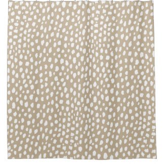 Handmade polka dot brush spots (white/tan) shower curtain