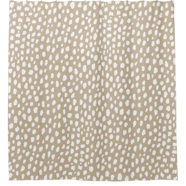 Handmade polka dot brush spots (white/tan) shower curtain (Front)