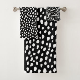 Handmade polka dot brush strokes (black and white) bath towel set