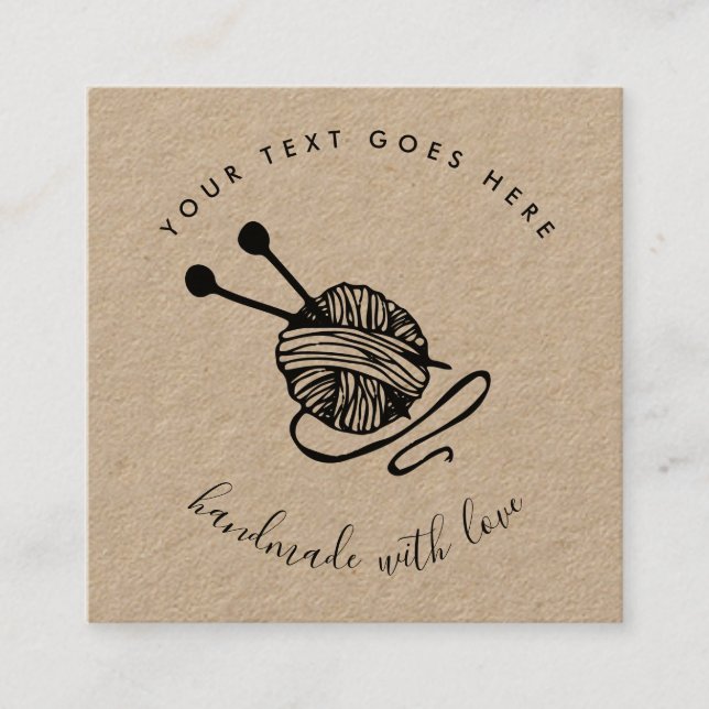 Handmade Product Craft Knitting Brown Kraft Paper Square Business Card (Front)