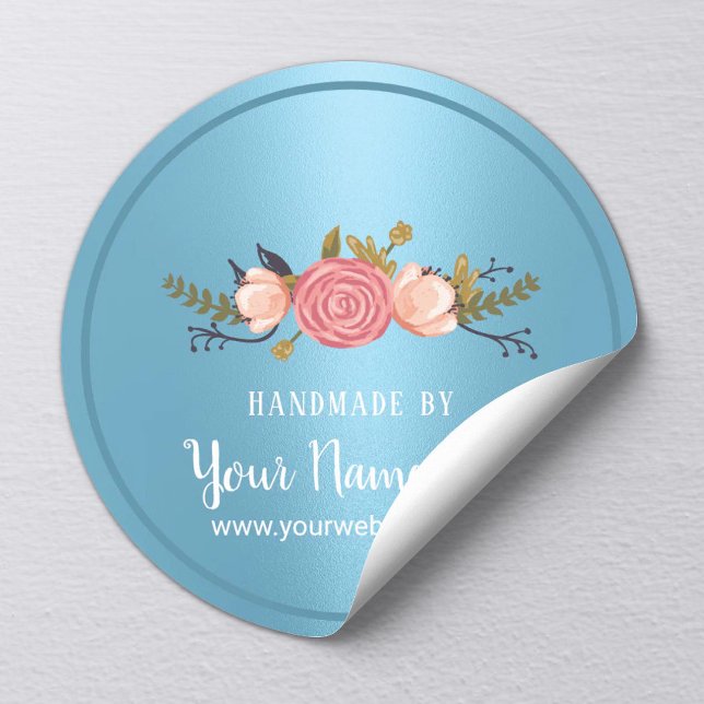 Handmade Product Floral Baby Blue Business Classic Round Sticker (Creator Uploaded)