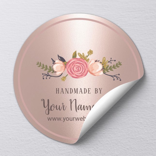 Handmade Product Floral Rose Gold Business Classic Round Sticker (Creator Uploaded)