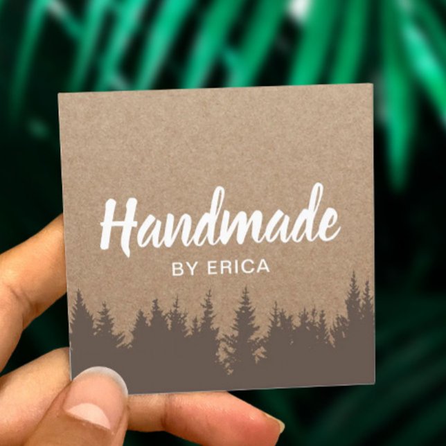 Handmade Product Pine Forest Rustic Kraft Square Business Card (Creator Uploaded)