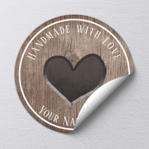 Handmade Product Rustic Wooden Heart Classic Round Sticker