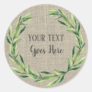 Handmade Product Vintage Burlap Floral Wreath Classic Round Sticker