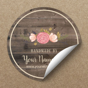 Handmade Product Vintage Floral Rustic Wood Classic Round Sticker