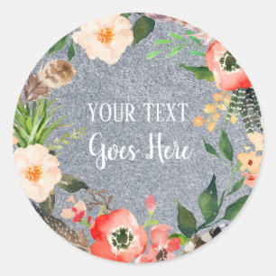 Handmade Product Vintage Floral Wreath Glitter Classic Round Sticker