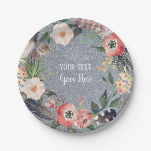 Handmade Product Vintage Floral Wreath Glitter Paper Plate