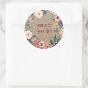 Handmade Product Vintage Floral Wreath Kraft Paper Classic Round Sticker