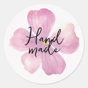 Handmade Purple Watercolor Flower Classic Round Sticker