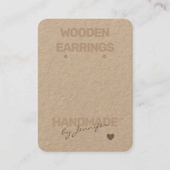 Handmade Rustic Natural Paper Earrings Holder Business Card (Front)