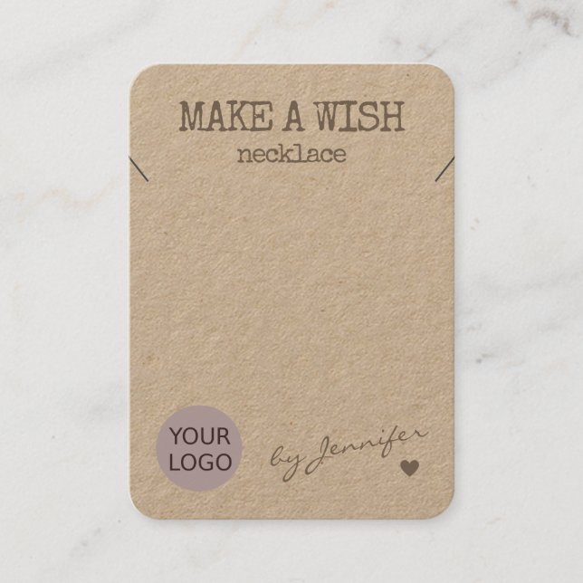 Handmade Rustic Natural Paper Necklace Holder Business Card (Front)