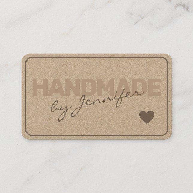 Handmade Rustic Natural Paper Simple Style Heart Business Card (Front)