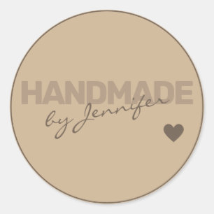 Handmade Rustic Natural Paper Simple Style Heart Classic Round Sticker