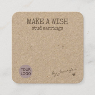 Handmade Rustic Natural Paper Stud Earrings Holder Square Business Card
