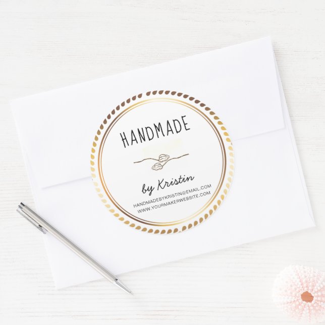 Handmade Rustic White Golden Frame Classic Round Sticker (Envelope)