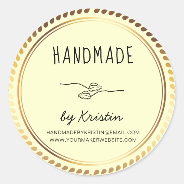 Handmade Rustic Yellow Golden Frame Classic Round Sticker (Front)