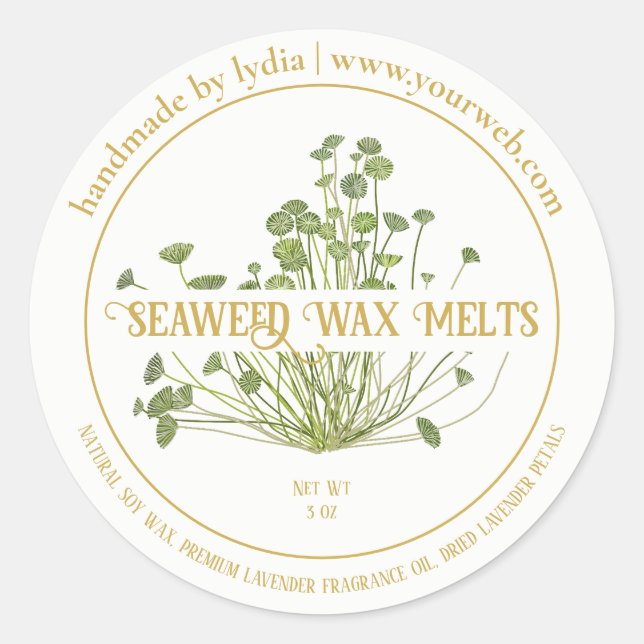 Handmade Seaweed Wax Melts Round Sticker (Front)