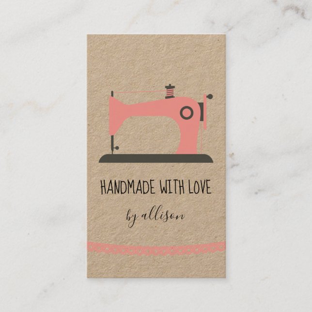 Handmade Sewing Business Pink Garment Info Cute Business Card (Front)