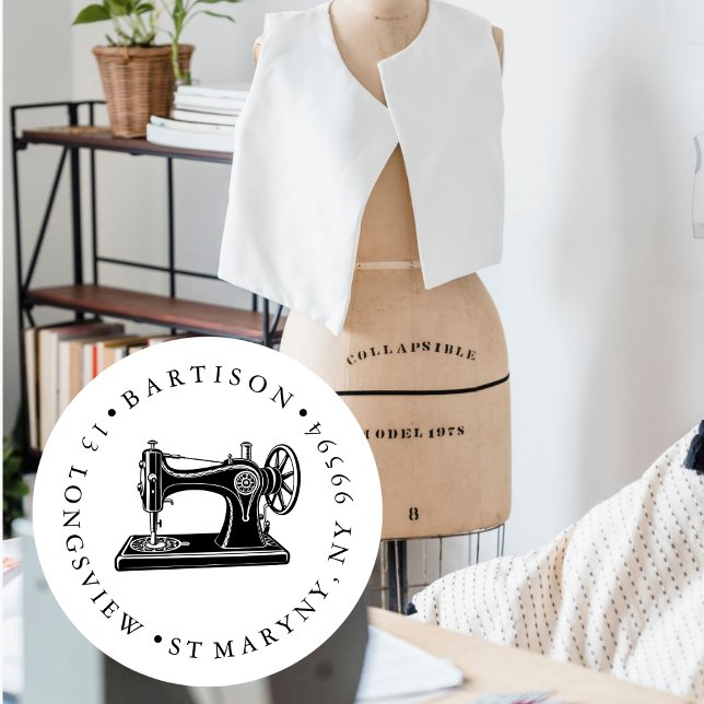 Handmade Sewing Machine Return Address Classic Round Sticker (Creator Uploaded)