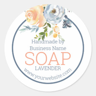 Handmade Soap Blue and Peach Floral Classic Round Sticker