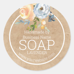 Handmade Soap Floral Rustic Kraft Paper Classic Round Sticker