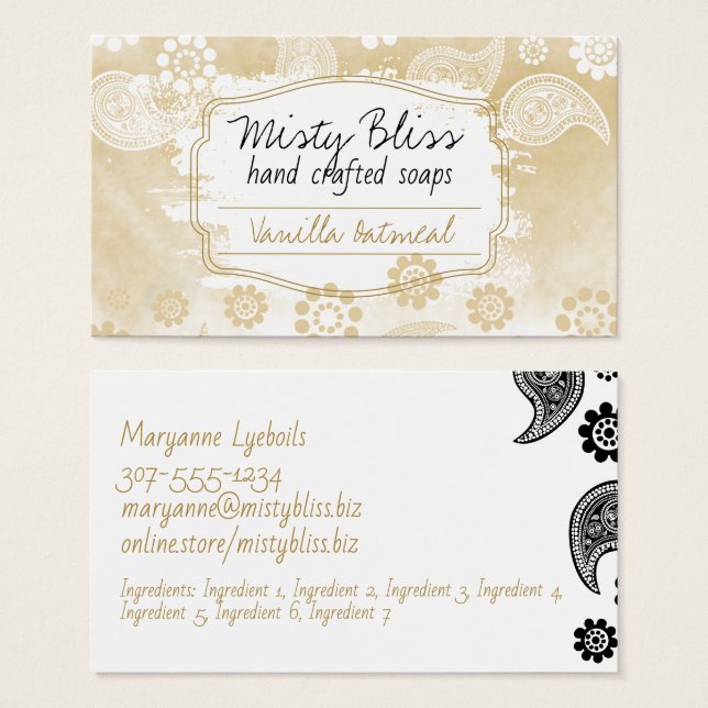 Handmade soap gold vanilla oatmeal business card (Front & Back)