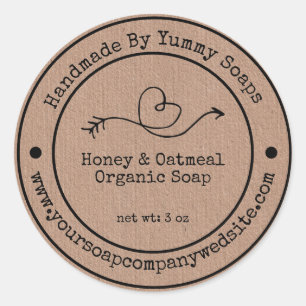 Handmade Soap Label Faux Kraft Paper Doodle Heart