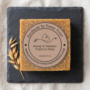 Handmade Soap Label Faux Kraft Paper Doodle Heart