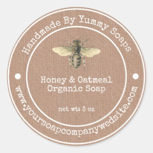 Handmade Soap Label Faux Kraft Paper Honey Bee