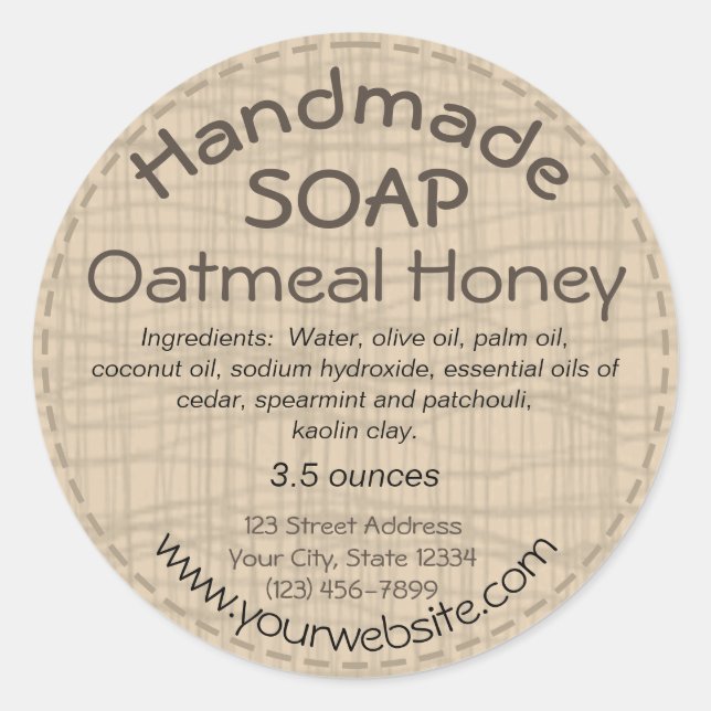 Handmade Soap Label Round Sticker Country Rustic (Front)