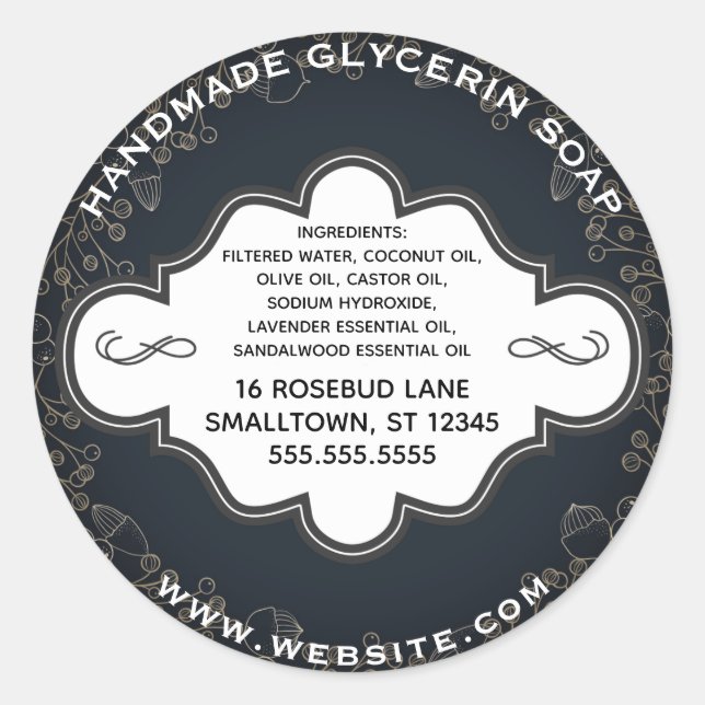 Handmade Soap Label Rustic Black Gold Botanical (Front)