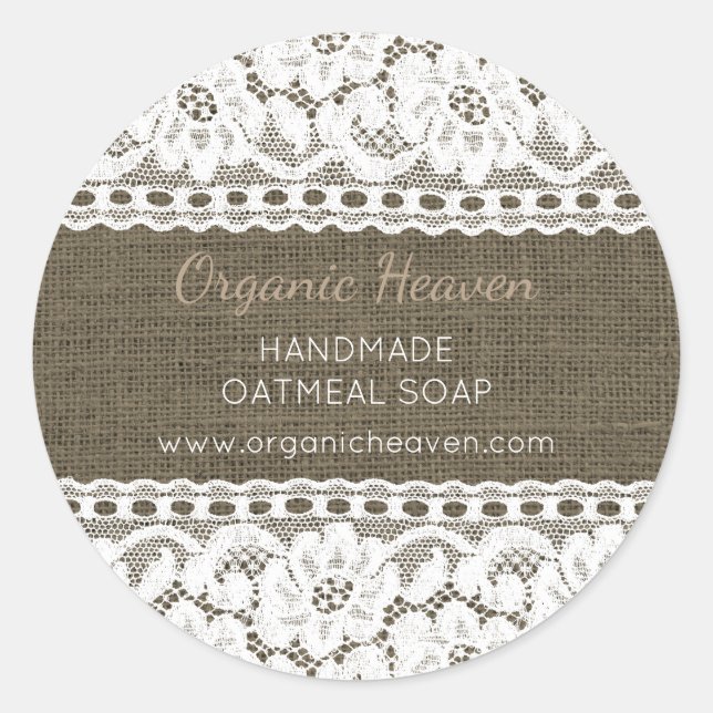 Handmade Soap Label Rustic Burlap Lace Custom (Front)