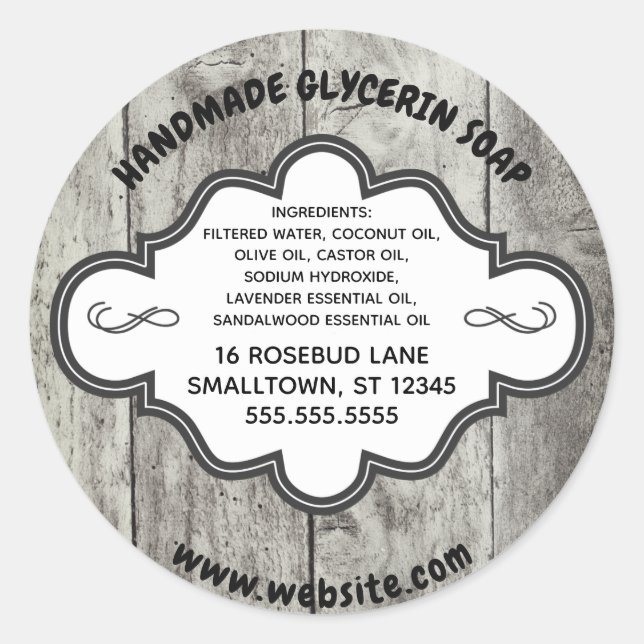 Handmade Soap Label Rustic Grey Wood Custom (Front)