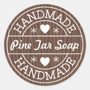 Handmade stamp on dark wood custom product name classic round sticker