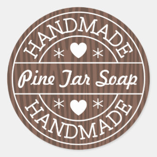 Handmade stamp on dark wood custom product name classic round sticker