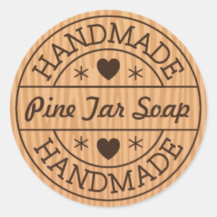 Handmade stamp on wood custom product name classic round sticker