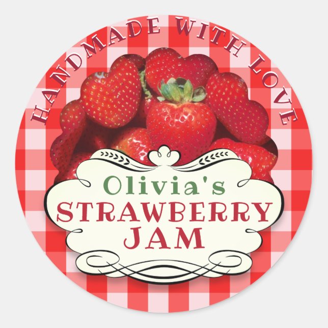 Handmade Strawberry Jam Classic Round Sticker (Front)