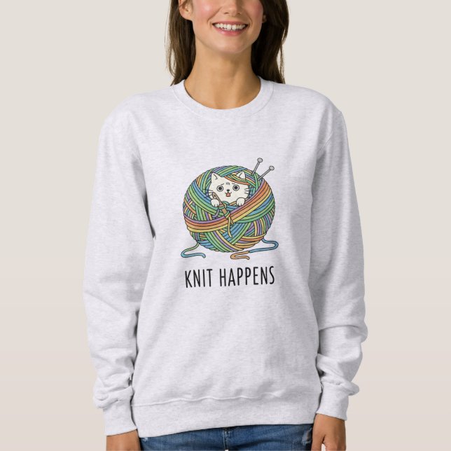 Handmade style pet doodle with colourful yarn cat sweatshirt (Front)