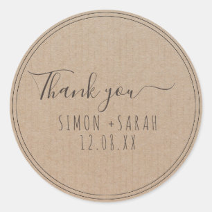 Handmade Thank You Vintage Simple Trendy Kraft Classic Round Sticker