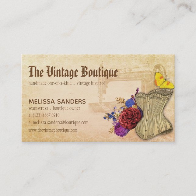 Handmade Vintage Inspired Sewing Rustic Steampunk Business Card (Front)