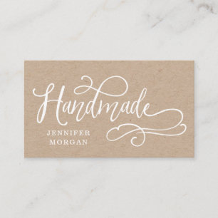 handmade whimsical script kraft  business card