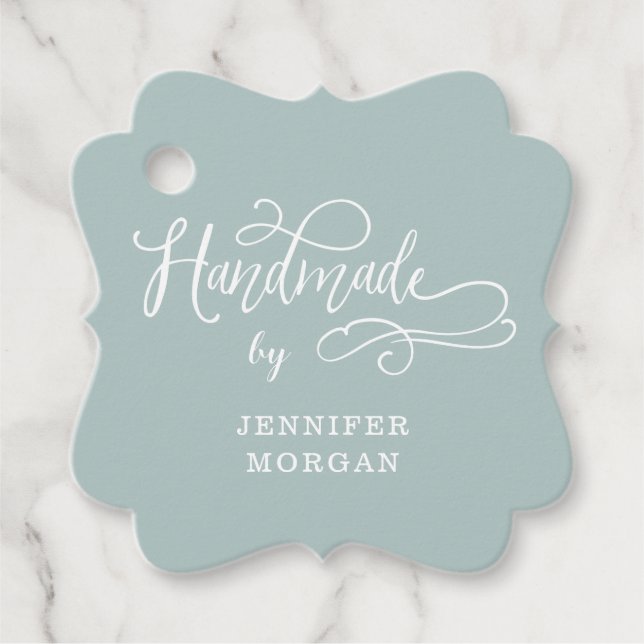 handmade whimsical script monogram product tag (Front)