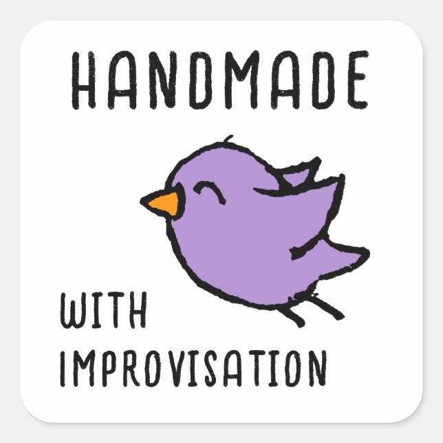 Handmade with Improvisation Cute Bird Drawing Square Sticker (Front)
