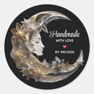 Handmade with Love Beautiful Face in the Moon Classic Round Sticker