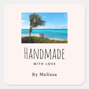 Handmade with Love Beautiful Tropical Beach Photo Square Sticker