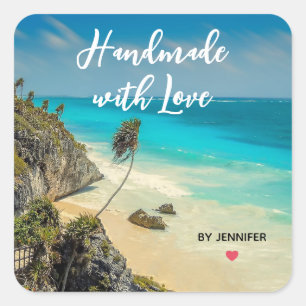Handmade with Love Beautiful Tropical Beach Square Sticker