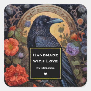Handmade with Love Black Crow Dark Gothic Square Sticker